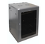 Gray 18U double section swing out wall mount cabinet with open front door and black interior frame for networking equipment