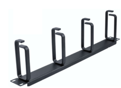 Wavenet HCM single-sided metal horizontal cable manager with four vertical organizers mounted on black base rail for 2U rack
