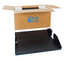 20-inch deep double-sided rack shelf with black tray and cardboard shipping box, ideal for server rack cable management