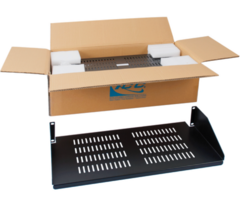 ICC vented single-sided rack shelf 2-pack for 10-inch server racks with black steel construction and ventilation holes