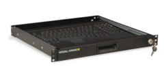 Black 1910-3-002-01 rackmount keyboard tray with pull-out drawer and side handles for server rack installation Main image