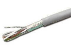 Wavenet Cat6e shielded plenum cable with gray jacket showing twisted copper conductor pairs and shielding