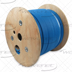 Wooden spool of blue Cat6A UTP plenum-rated network cable with 1000 feet of cabling Main image
