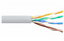 Cat5e network cable with gray jacket showing twisted pair wires in yellow, green, blue, and brown colors