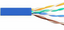 ICC Cat5e 350 MHz CMR rated network cable with blue jacket and color-coded twisted pairs exposed