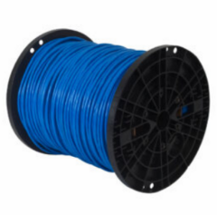 Blue Cat5e plenum-rated network cable spool with 1000ft length on black reel