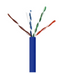 Blue CAT 6 network cable with exposed twisted pairs showing individual color-coded conductors