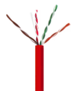 Wavenet Cat6 plenum cable with red jacket and four colored twisted pairs extending upward