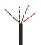 Wavenet Cat6 UTP plenum cable with black jacket showing twisted copper wire pairs in brown, black, green, and red colors