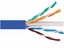 Cat6e plenum-rated network cable with blue jacket and multiple colored twisted pairs exposed, showing 1000ft spool