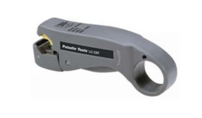 PAL-1257 LC CST cable stripper tool for RG59, RG6, and RG6 Quad coaxial cables with gray housing and yellow adjustment collar