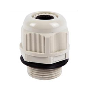 Waterproof 3/4 inch plastic cable gland connector with ribbed strain relief boot and threaded entry for junction box install…