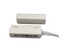 White magnetic contact sensor with 3/8 inch gap, press-fit design, showing cable attachment and certification markings