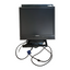 Value Series 17-inch LCD CCTV monitor with stand mounted on black metal bracket displaying dark screen with power and video …