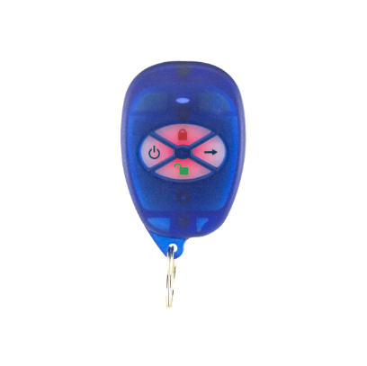 Magellan 4 Button Remote Control with Backlight V3.0 in blue with red illuminated buttons and attached key ring Main image
