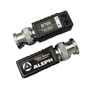 Two video balun connectors for cat 5 cabling - B700 model and Aleph brand balun with BNC connectors