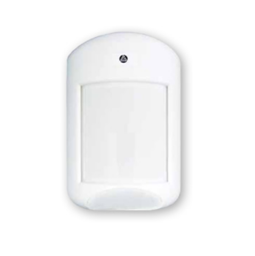 White wall-mounted passive infrared motion detector with pet immunity up to 30 lbs and 40 x 56 foot coverage area