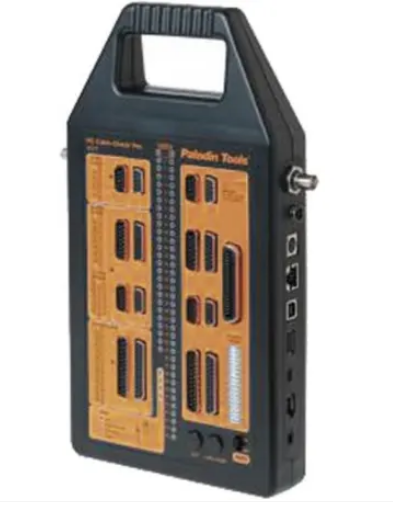 Paladin Tools PAL-1577 PC Cable Check Pro network cable tester with orange and black housing and diagnostic display