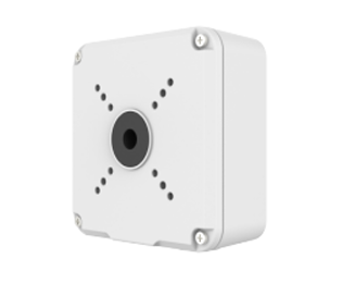White outdoor/indoor junction box for bullet camera with cable management and mounting holes