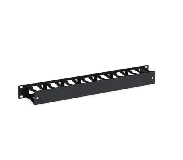 Black 1U finger duct cable manager for server rack with cable routing slots and mounting brackets Main image
