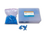 Blue wire connectors filled in clear plastic bag and blue storage box labeled UPS B-Wire Connectors Filled