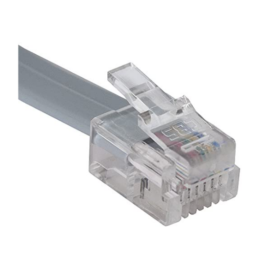 Clear RJ11 connector with 6P6C pins and 14 ft gray telephone line cord attached Main image