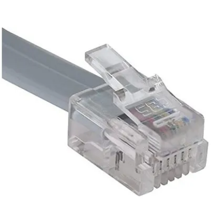 28 AWG 6-conductor telephone line cord with RJ11 connectors, 14 feet length for network cabling Main image