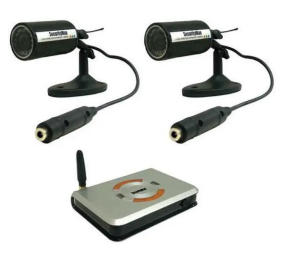 FreeCam2 wireless camera kit with two black bullet cameras, receiver unit, and cables for indoor/outdoor surveillance Main image