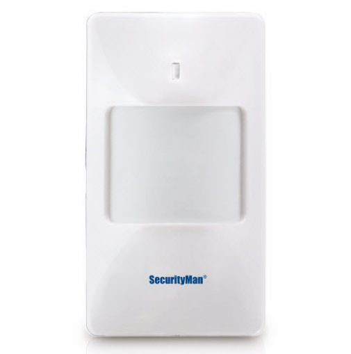 SM-80 wireless PIR motion sensor with white plastic housing and recessed detection window