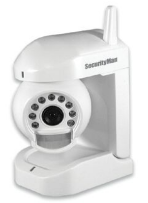 SecurityMan SM-850 wireless color camera with antenna and pan-tilt base, white 2.4GHz networking device