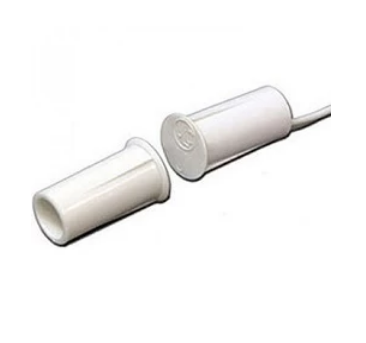 DC1651 3/8 press-fit stubby connector with white cylindrical body and attached cable