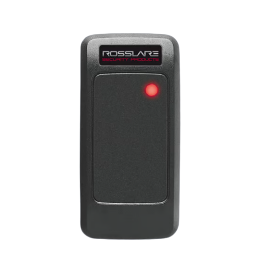 Black ROSSLARE MIFARE contactless smartcard reader with red LED indicator, IP65 waterproof rating Main image