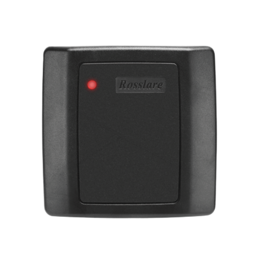 Black Rosslare MIFARE contactless smartcard reader with red LED indicator and IP65 waterproof rating for euro/asian gang box… Main image