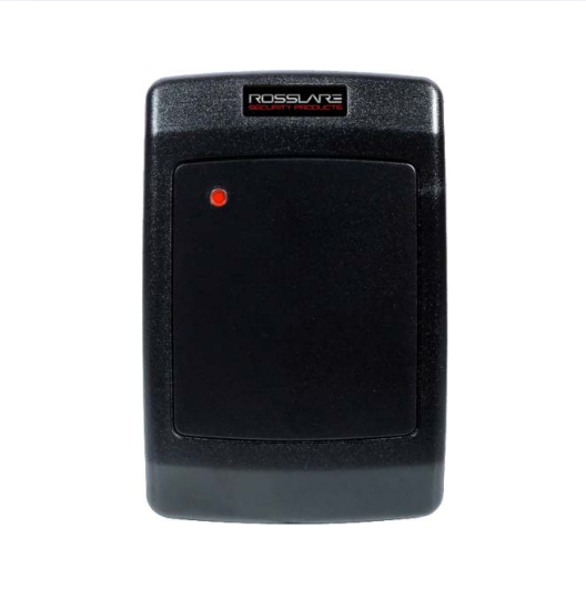 Black Rosslyne US Gang Box multi-format proximity reader with red indicator light and IP65 waterproof casing