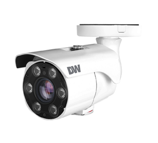 DWC-MB45iALPRTX white bullet IP camera with 6 IR LEDs, mounted on bracket for license plate recognition