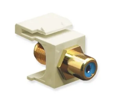 ICC Corp RCA Female to RGB F-Type modular jack connector in almond with blue port indicator for network cabling