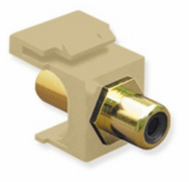 ICC RCA female-to-female modular adapter in ivory with gold-plated brass connector