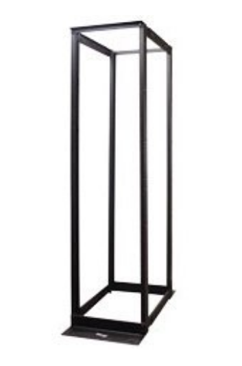 ICCMSR4P84 4-post network equipment rack, 7 feet tall, black steel frame structure with open sides Main image