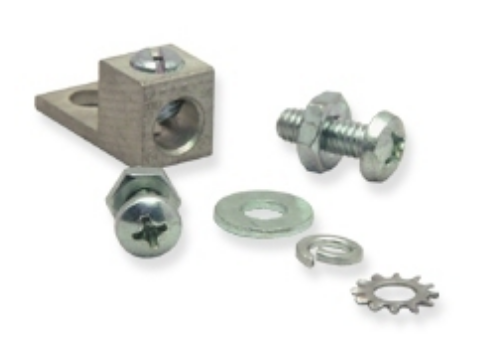 ICC grounding kit components including connector block, screws, washers, and star washers for network cabling Main image