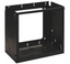 Black wall-mount vertical hinged bracket with open frame design, 18 inches deep, 8U rack unit height, featuring mounting hol…