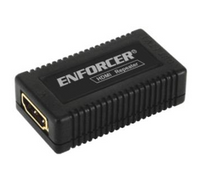 Black HDMI signal repeater extender with ribbed housing and single HDMI port connector