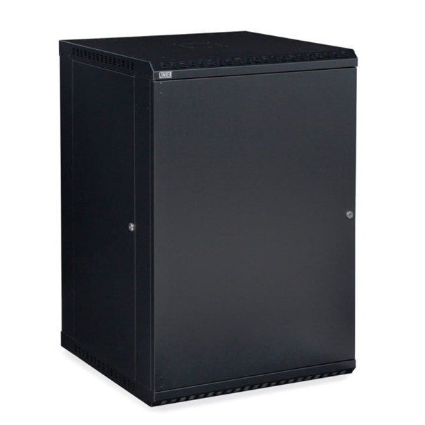 Black 18U wall-mounted server rack cabinet with solid front door and cable management features for network infrastructure Main image