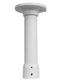 White cylindrical indoor/outdoor pendant mount for PTZ dome cameras with flat top plate and two mounting holes near base
