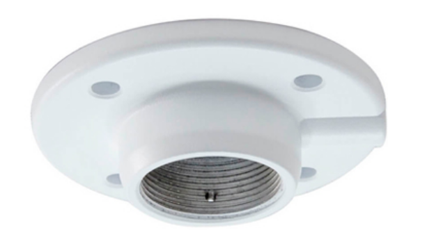 White ceiling mount bracket for indoor PTZ dome camera with four mounting holes and threaded connector Main image