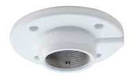 White ceiling mount bracket for indoor PTZ dome camera with four mounting holes and threaded connector