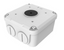 White aluminum junction box with black center connector for dome camera mounting and cable management