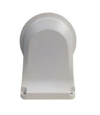 White aluminum wall mount bracket for dome cameras with curved top and rectangular mounting plate