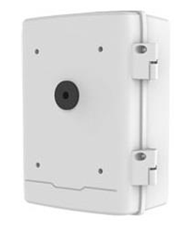 White aluminum junction box for PTZ dome cameras with cable management ports and secure mounting hardware