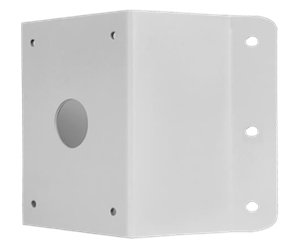 White aluminum corner mount bracket for PTZ dome cameras with mounting holes and cable access port Main image