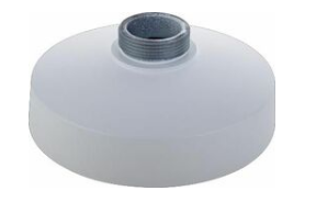 White dome-shaped pendant mount with threaded connector for suspended ceiling installation
